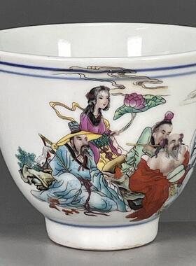 古董古玩瓷器用老货收藏经典清乾隆年制五彩八仙过海图茶杯