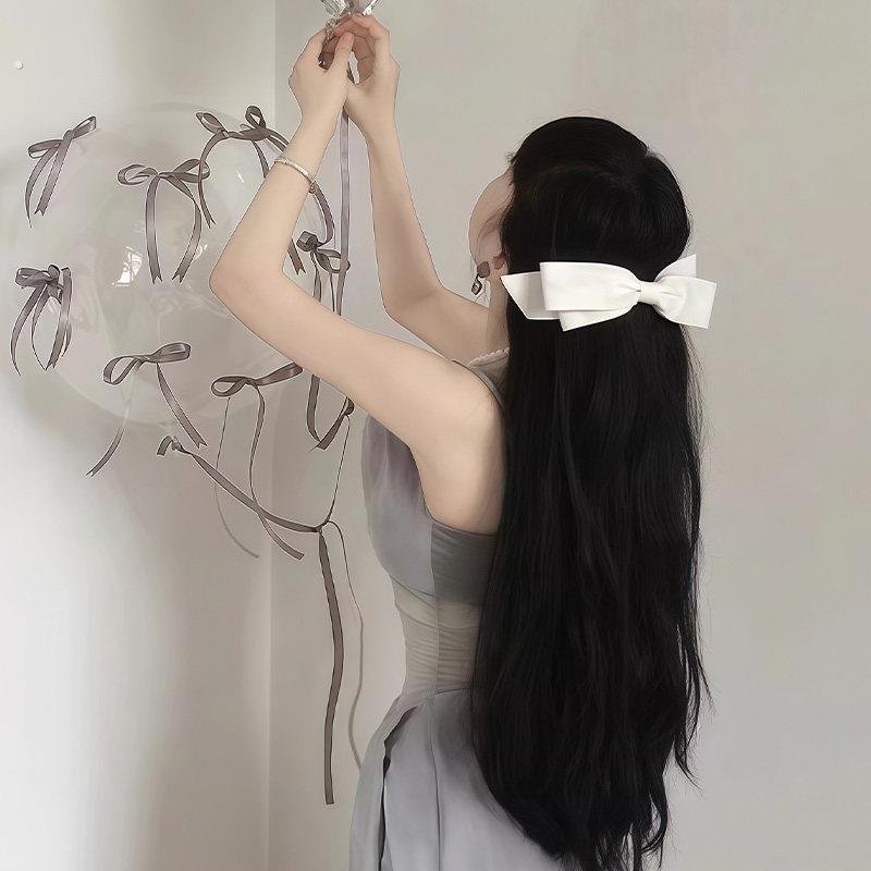法式芭蕾风~白色缎面大蝴蝶结发夹女后脑勺弹簧夹发卡高颅顶发饰