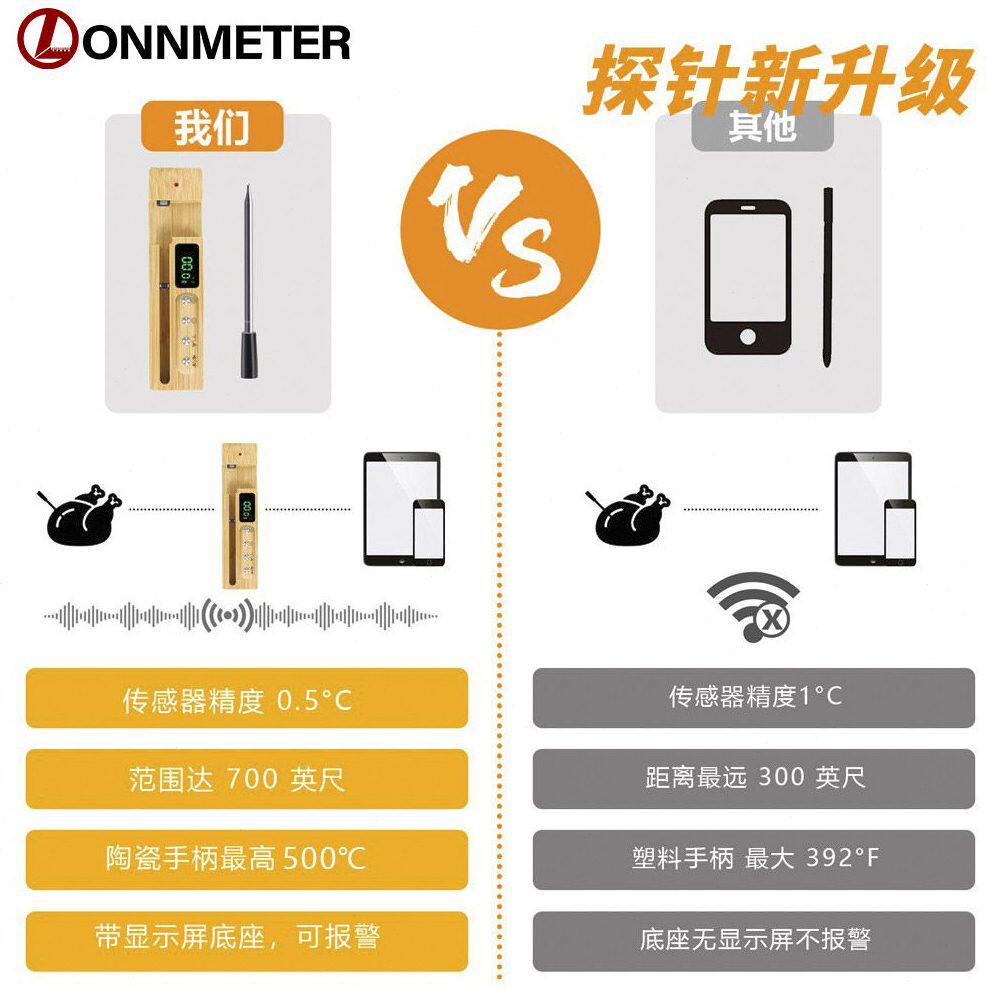 甄选无线蓝牙烧烤温度计远距离精度APP防水户外烤箱肉类温度计