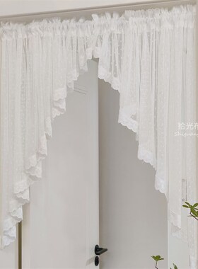 法式复古门帘隔断走廊三角帘厨房短帘半帘窗幔帘头免打孔田园白色