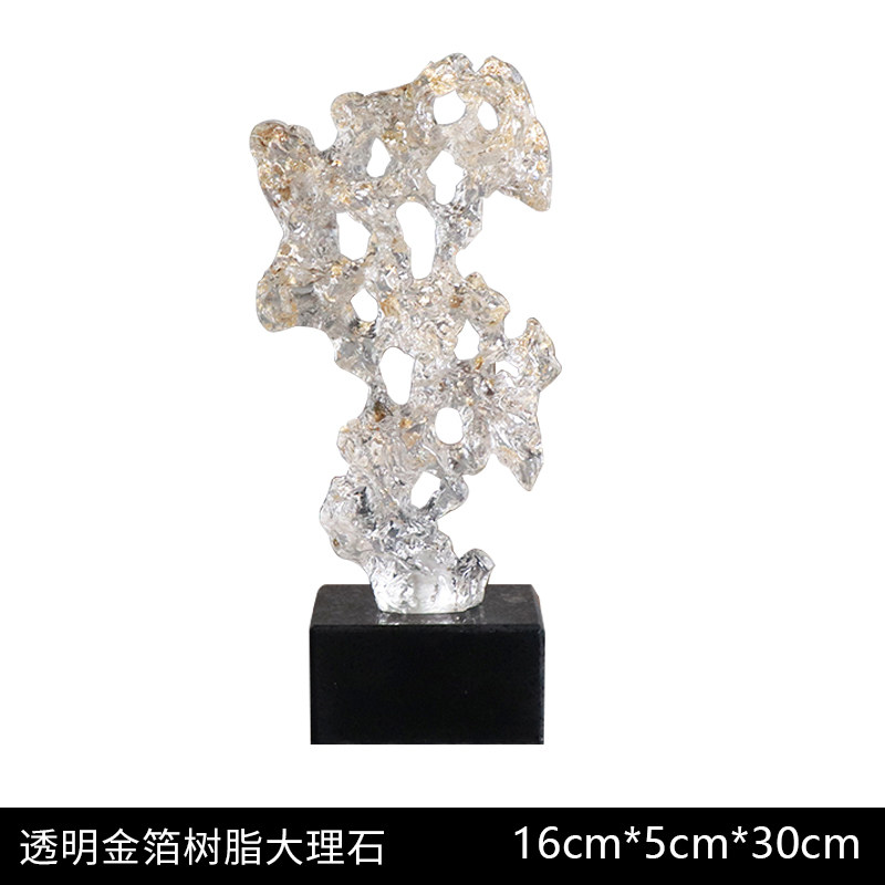 新中式创意透明太湖石摆件样板间书房书柜茶几电视柜酒店软装摆设