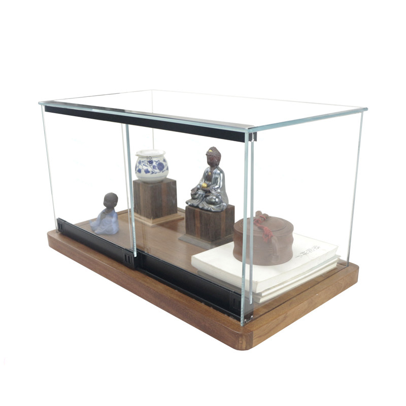 实木玻璃展示陈列柜小型透明收纳柜摆件茶具钢化推拉展柜产品带锁