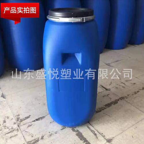 甄选100升法兰桶100l方形塑料桶100公斤带铁箍密封盖蓝色大口化工