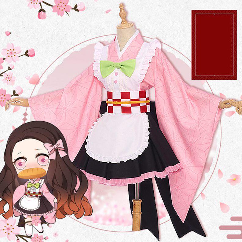 甄选鬼灭之韧 cos服 甘露寺蜜璃蝴蝶忍栗花落香女仆装和服 弥豆