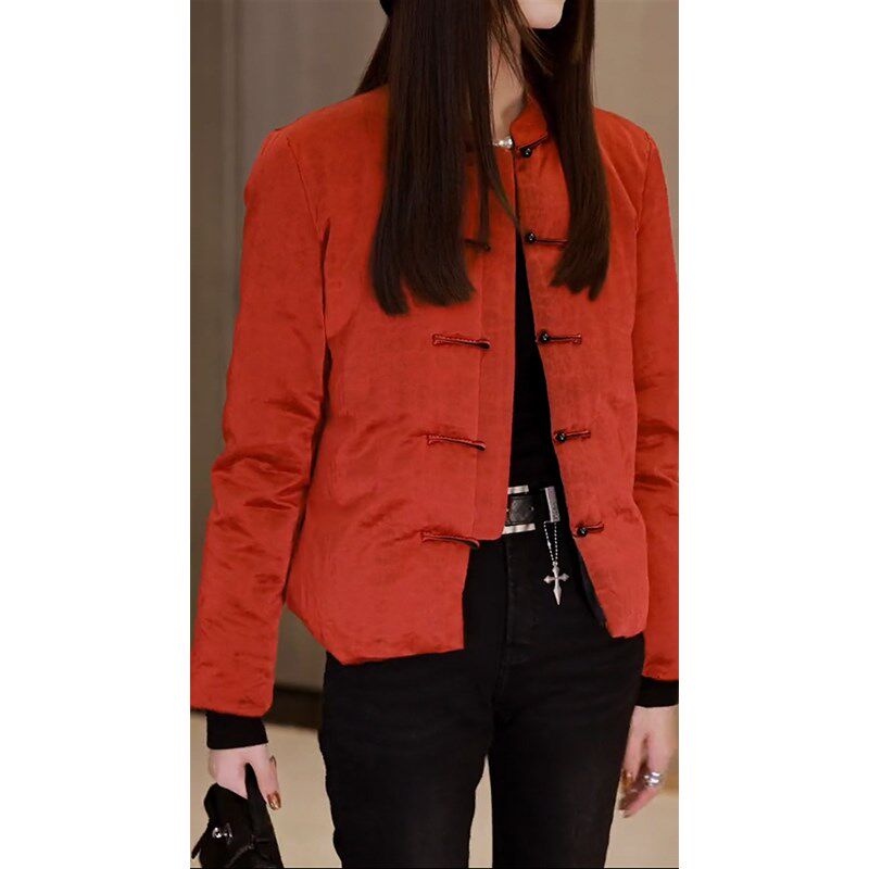 棉服女2024年新款秋冬季高级感超好看新中式国风红色夹棉盘扣外套
