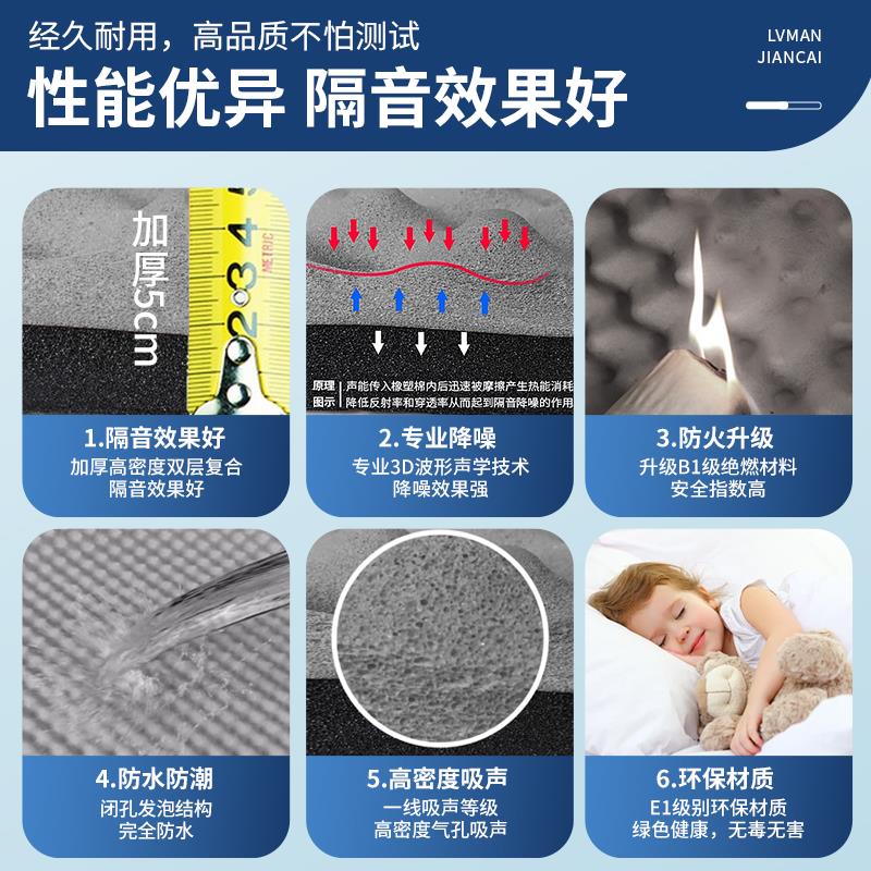 B1级绝燃隔音棉墙体吸音自粘隔音板卧室内家用消音门窗户隔音神器