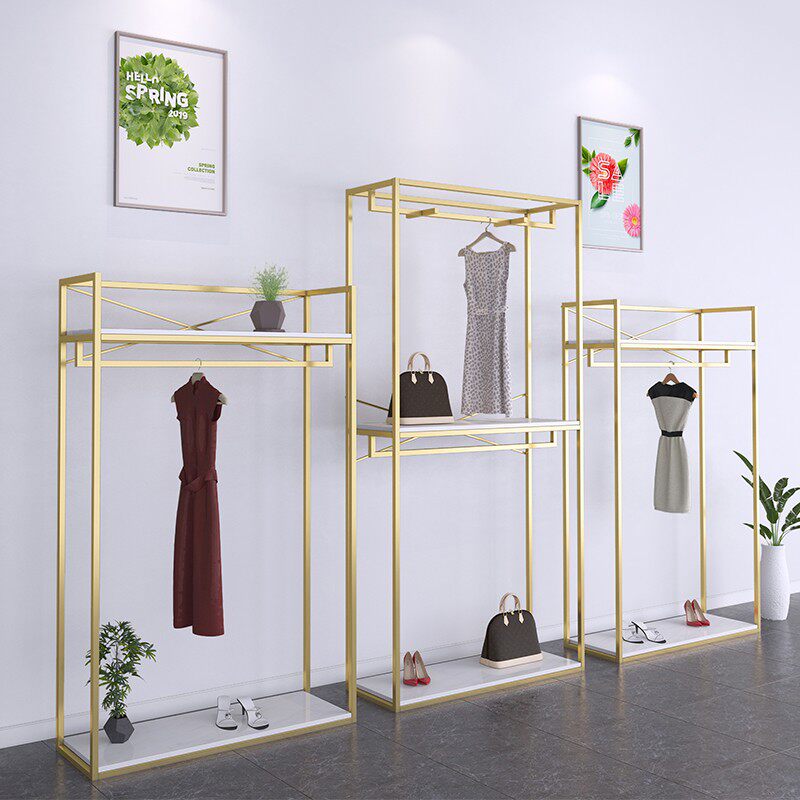 服装店展示架创意挂衣架落地式双层女装店货架鞋包架组合挂衣杆