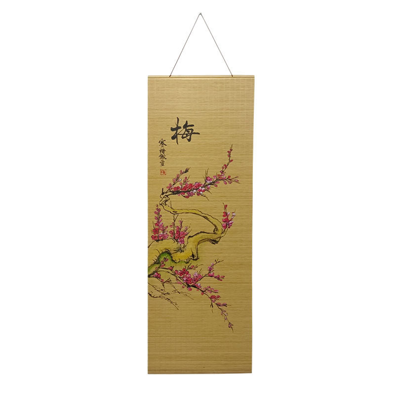 春夏秋冬梅兰竹菊手绘竹帘挂画中式饭店民宿养生馆墙面装饰画挂件