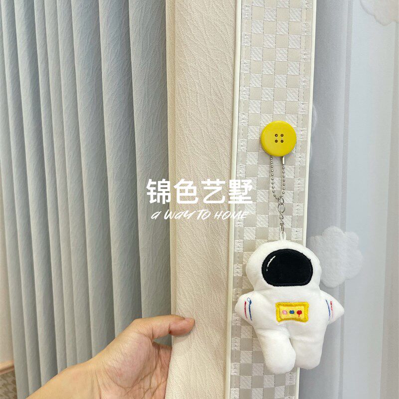 锦色艺墅窗帘男孩房天空蓝色卡通窗帘太空人儿童房窗帘云朵纱