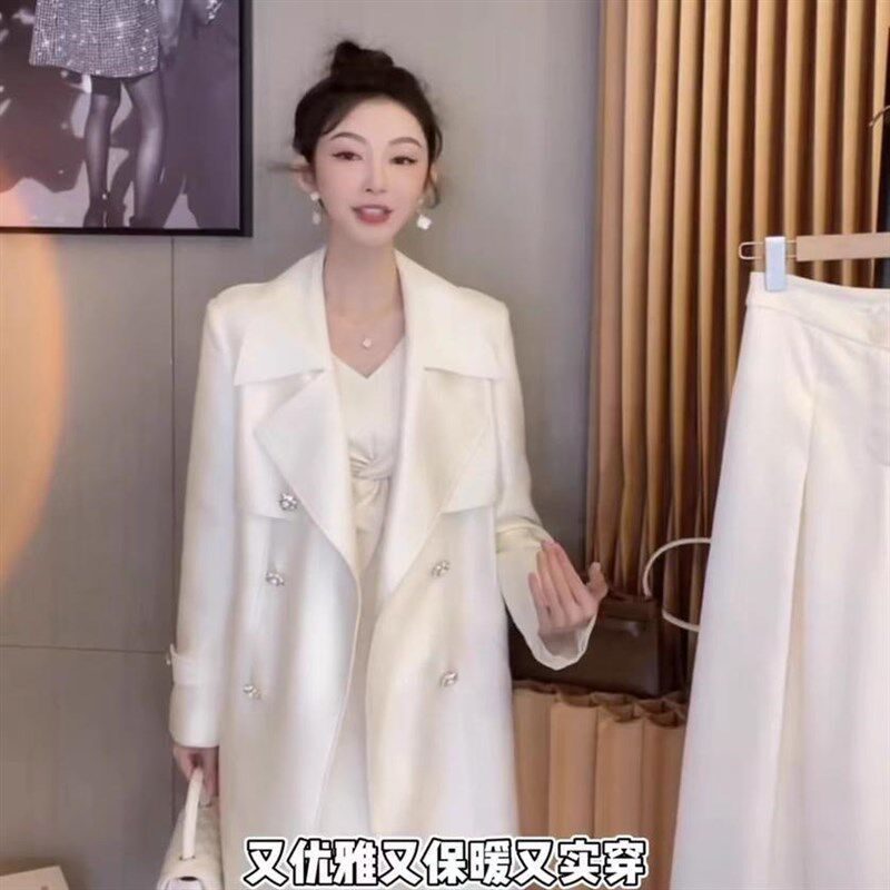 法式高级感中长款风衣外套女春秋乳白色系带收腰显瘦名媛气质大衣