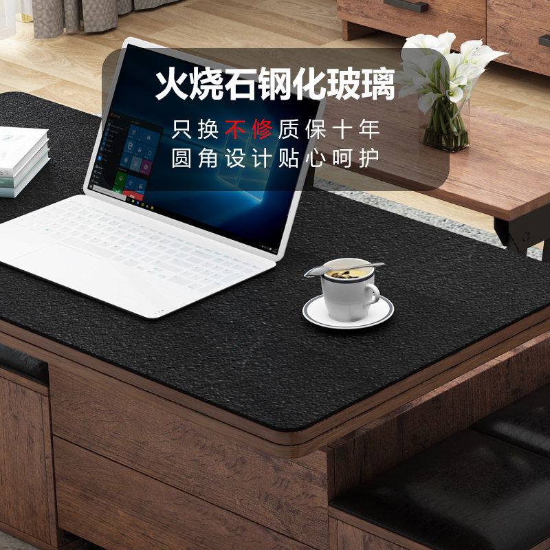 火烧石大理石茶几北欧风格小户型简约多功能折叠升降餐桌两用茶几