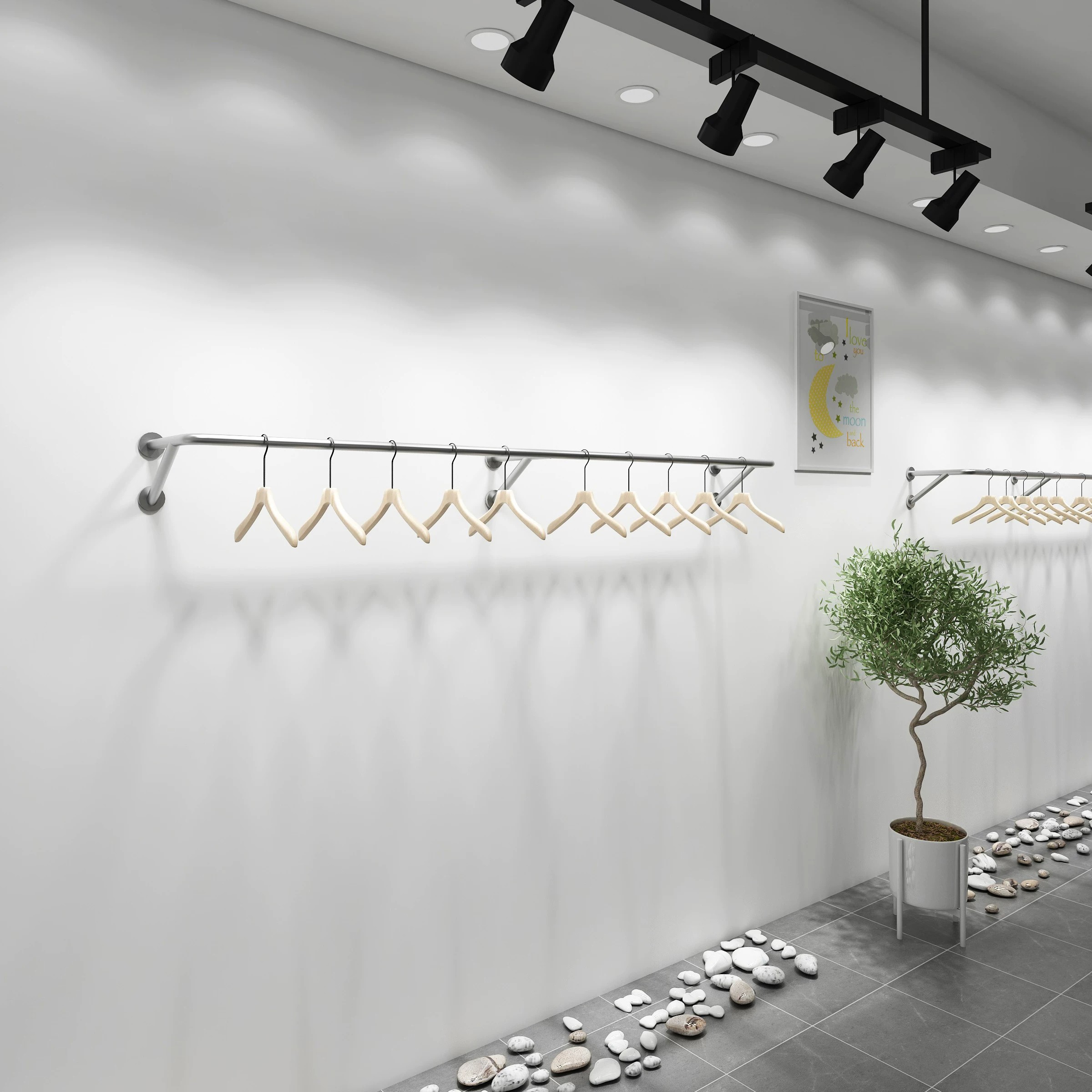不锈钢拉丝壁挂服装展示架图片