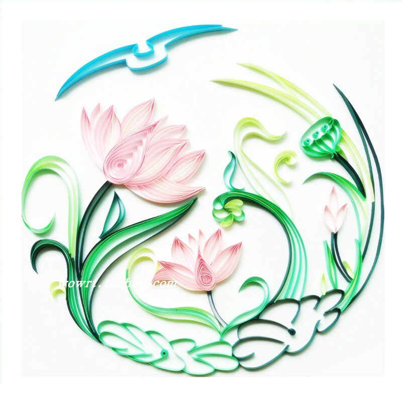 廉洁清政衍纸荷花莲花团花图稿手工比赛diy材料包社区活动套装