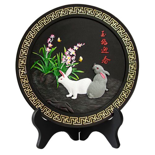 活性炭雕工艺品玉兔迎春生肖兔过年礼品家居装饰品摆设小兔子摆件