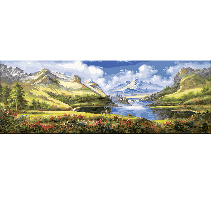 数字油画diy手绘自油自画 客厅山水手工油彩填色填充治愈风景大幅