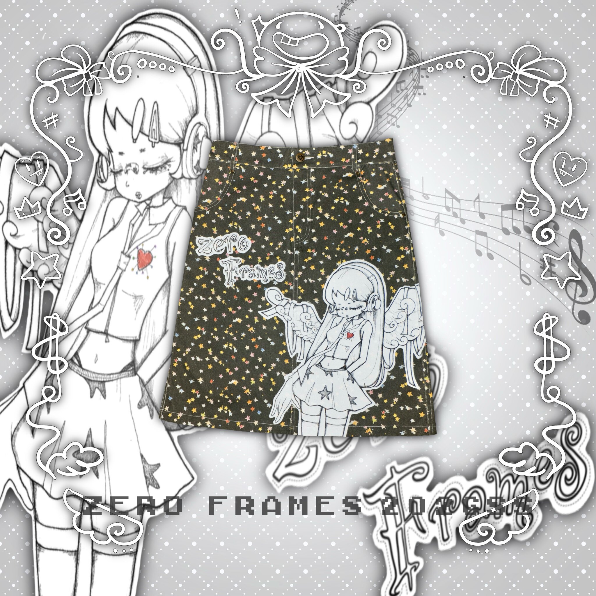 ZEROFRAMES天使少女印花半身裙