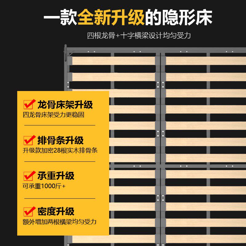 隐形床壁床衣柜一体整套加固实木折叠床正侧翻隐藏墨菲床五金配件