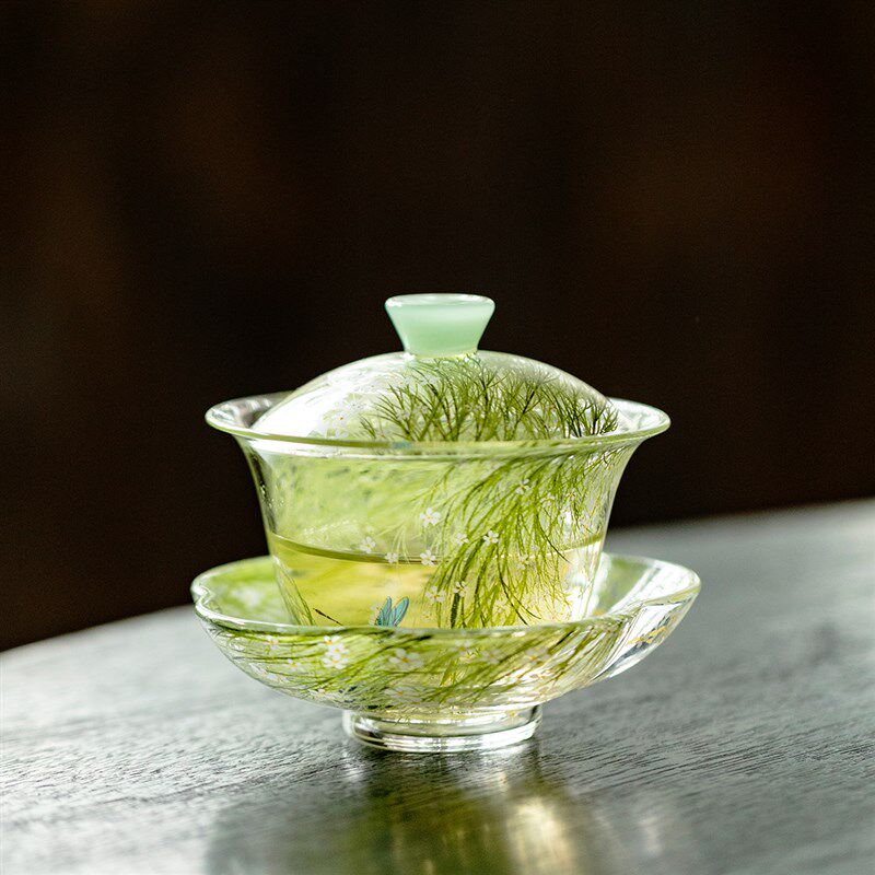 梵汝 芊野精致三才盖碗高硼硅耐热玻璃小号泡茶碗带底座高档防烫