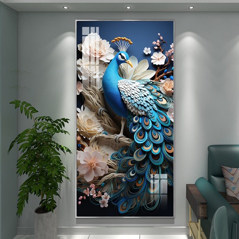 轻奢大气欧式玄关背景墙装饰画过道走廊高级感壁画富贵孔雀艺术画