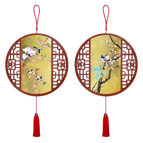 金色富贵花鸟中国结大挂件新中式餐厅装饰画玄关书房客厅过道挂饰