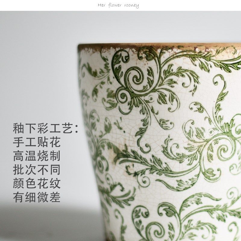 复古陶瓷花盆家用客厅阳台户外庭院欧式美式创意田园风柠檬树陶盆