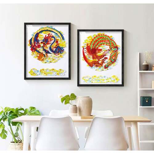 40x50cm卷纸手工画零基础插槽材料包套装龙凤家居DIY框画挂墙