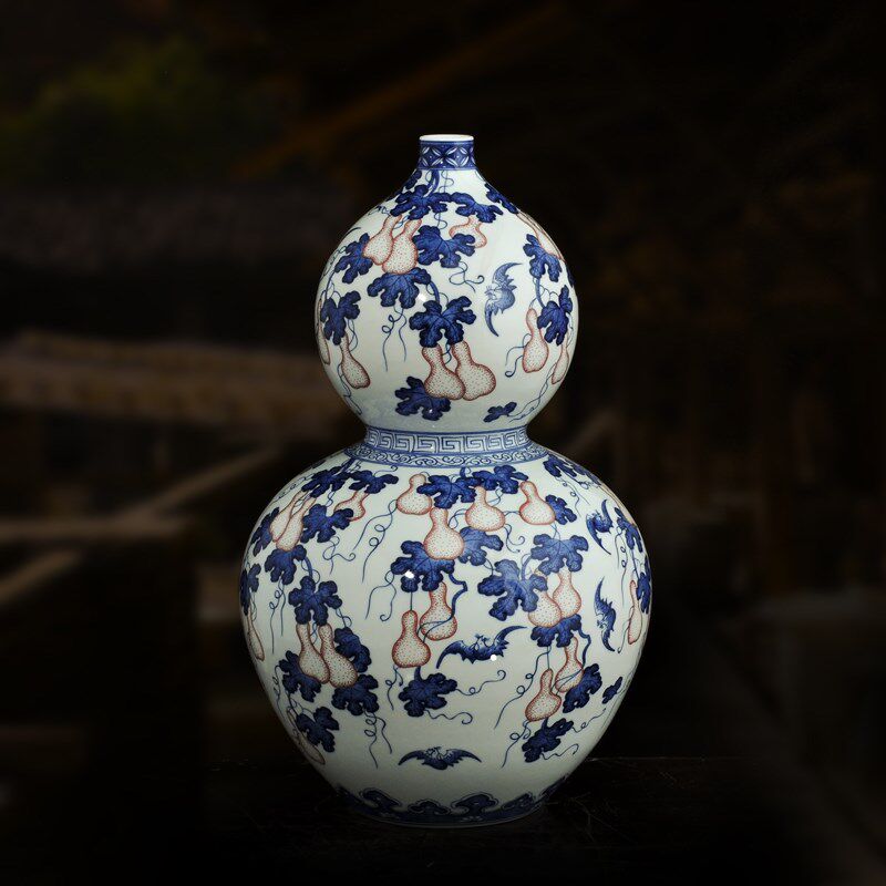 景德镇陶瓷花瓶手绘青花瓷器台面摆件博古架客厅电视柜玄关装饰品