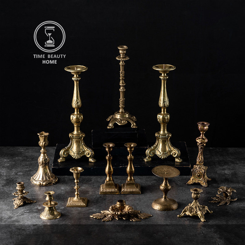 3.16 新 精品 欧式古董复古VINTAGE 黄铜烛台 装饰摆件软装家居