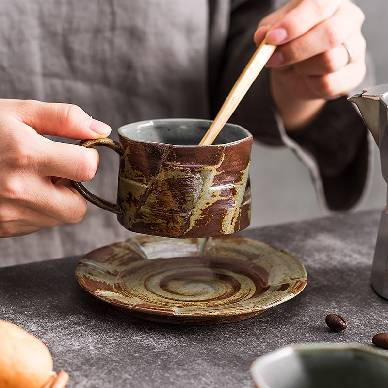 粗陶手工咖啡杯碟套装个性带手把手冲下午茶餐具日式简约马克杯子