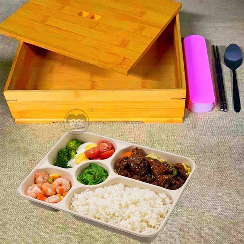 高端便当盒分格饭盒中式单位4S招待用餐盒定制竹盒配一次性可降解