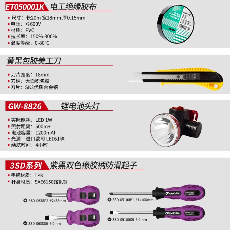 拓伏锐维修工具组套装66件多功能家用电工维修工具箱电器电子维修