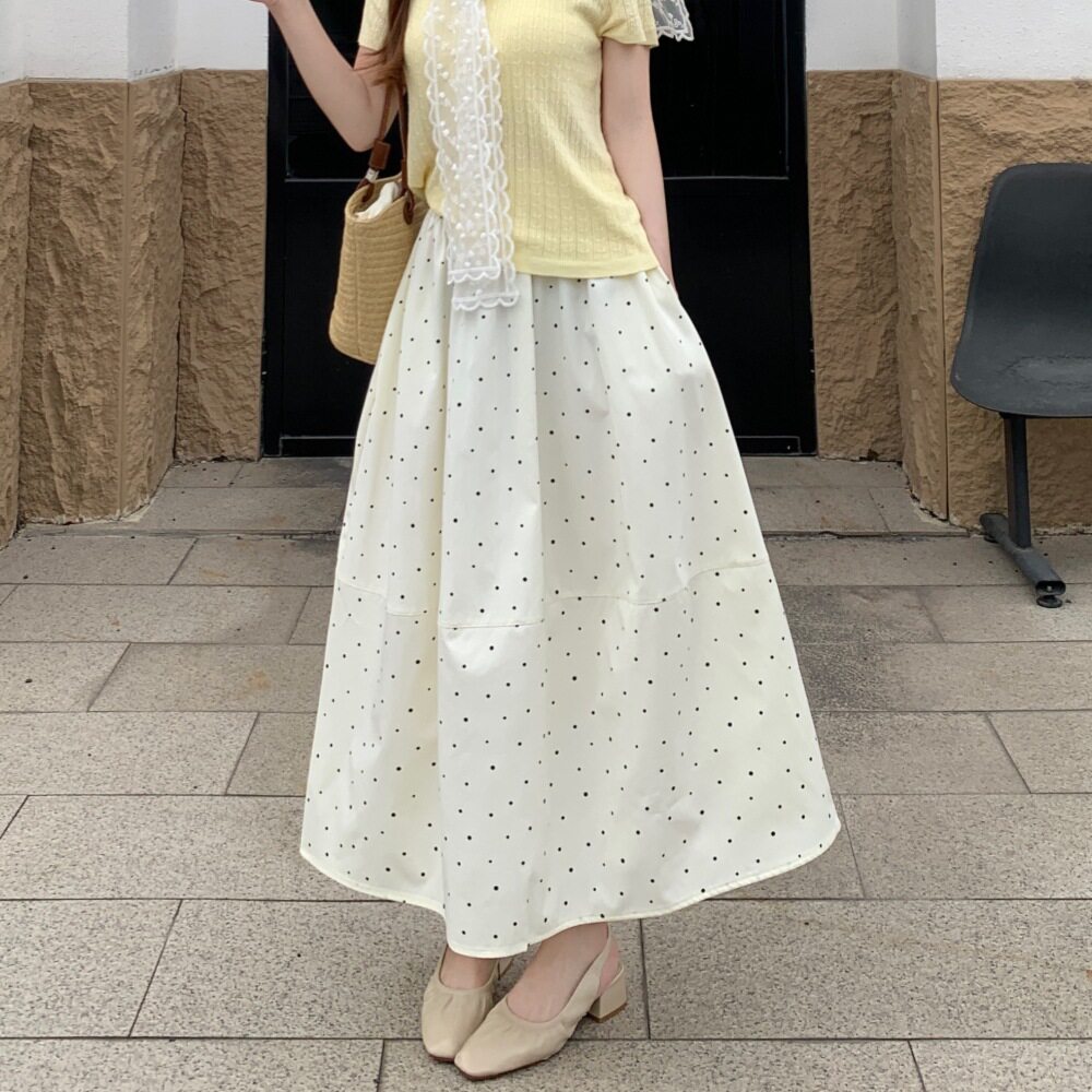 白色小个子波点半身裙女2026春夏新款高腰a字显瘦中长款法式伞裙