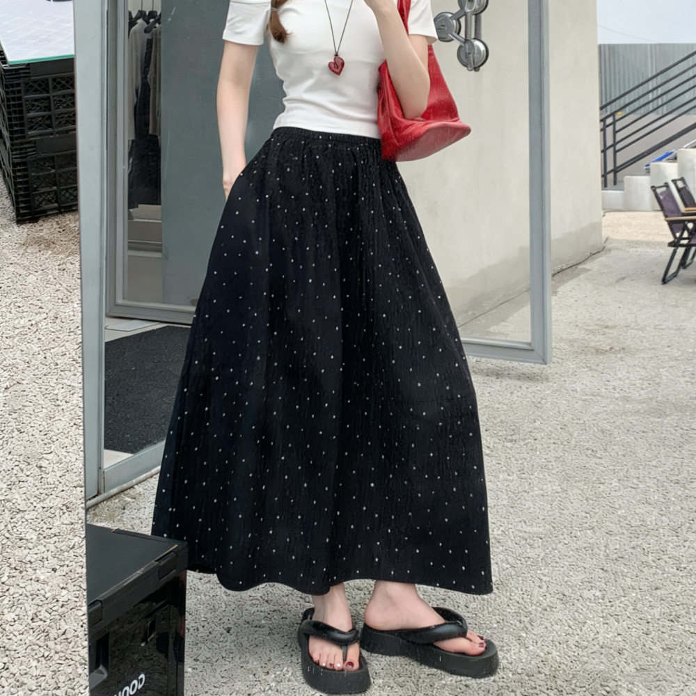 白色小个子波点半身裙女2026春夏新款高腰a字显瘦中长款法式伞裙