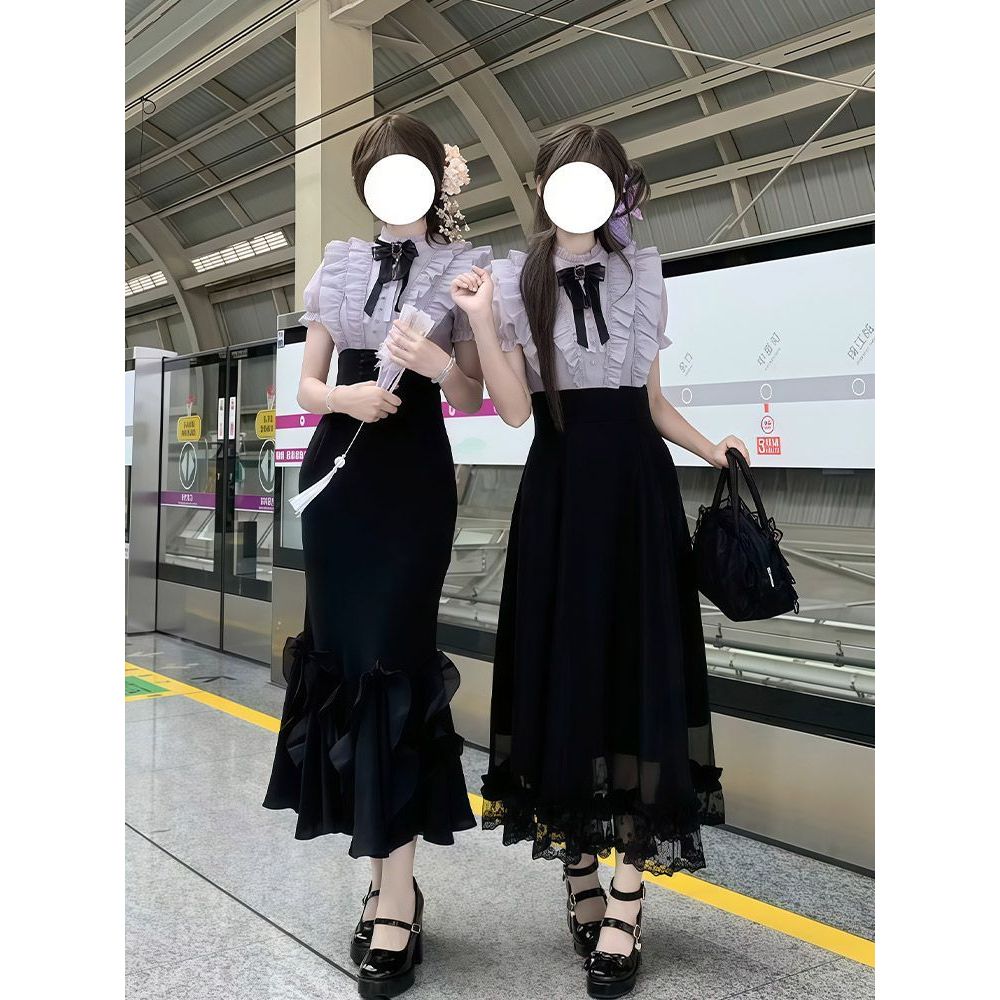 【萝拉小姐·月见】withpuji原创设计撞色假两件长款连衣裙三子夏