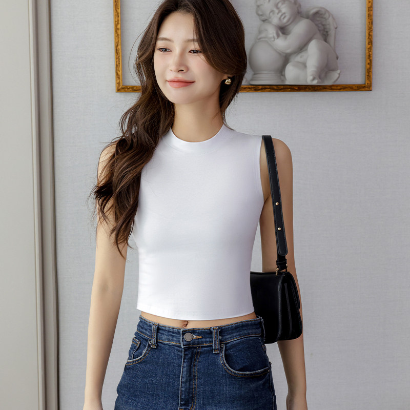 黑色半高领无袖小吊带背心女内搭2026新款露脐短款别致上衣纯棉夏