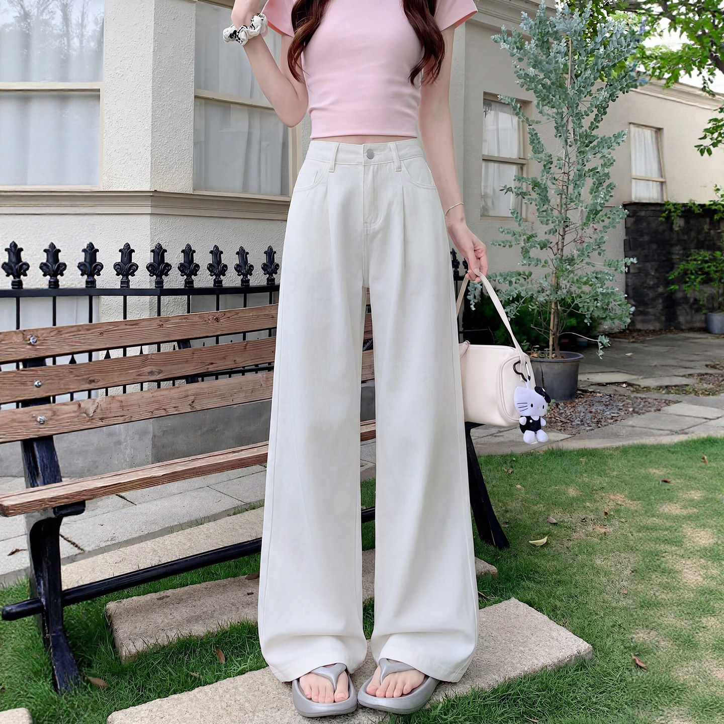 300斤特大码白色宽松阔腿牛仔裤女夏季胖mm显瘦直筒拖地长裤子ins