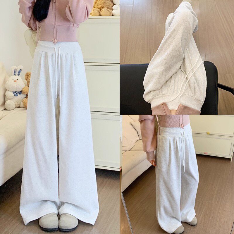 美式白色阔腿裤女夏季2026新款低腰宽松垂感加绒加厚慵懒运动裤