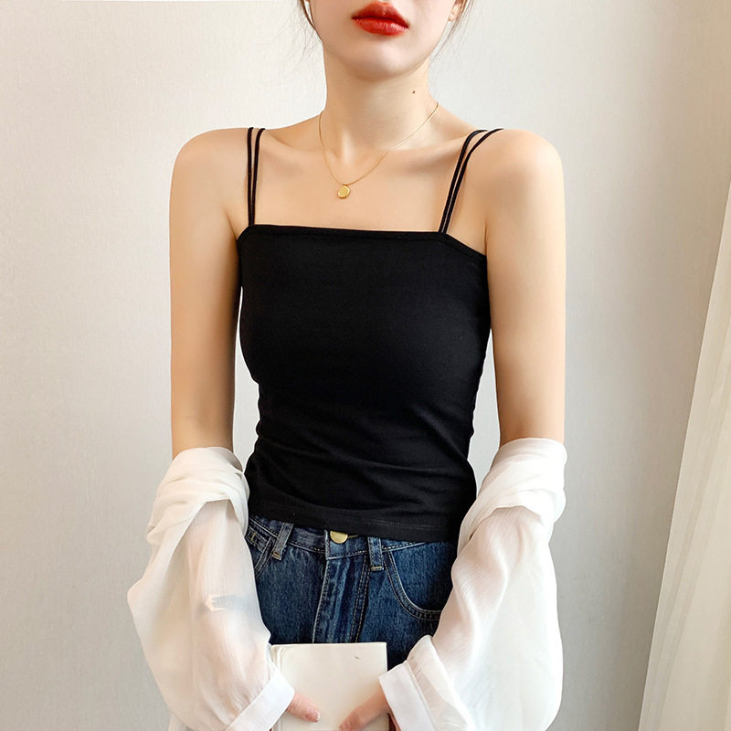 黑色小吊带背心女内搭春夏新款美背带胸垫一体遮副乳打底修身上衣