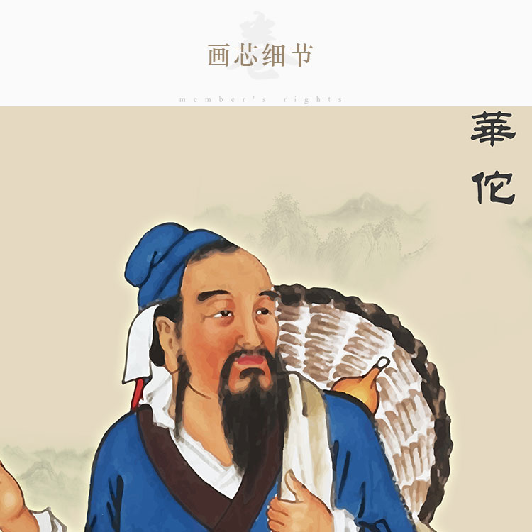 神医华佗画像挂画挂图 古代名医中医院人物装饰画 丝绸画卷轴画