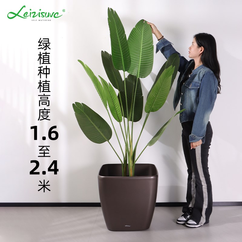 大口径花盆轻奢高级感自吸水懒人花盆特大号方形高端大气带轮落地