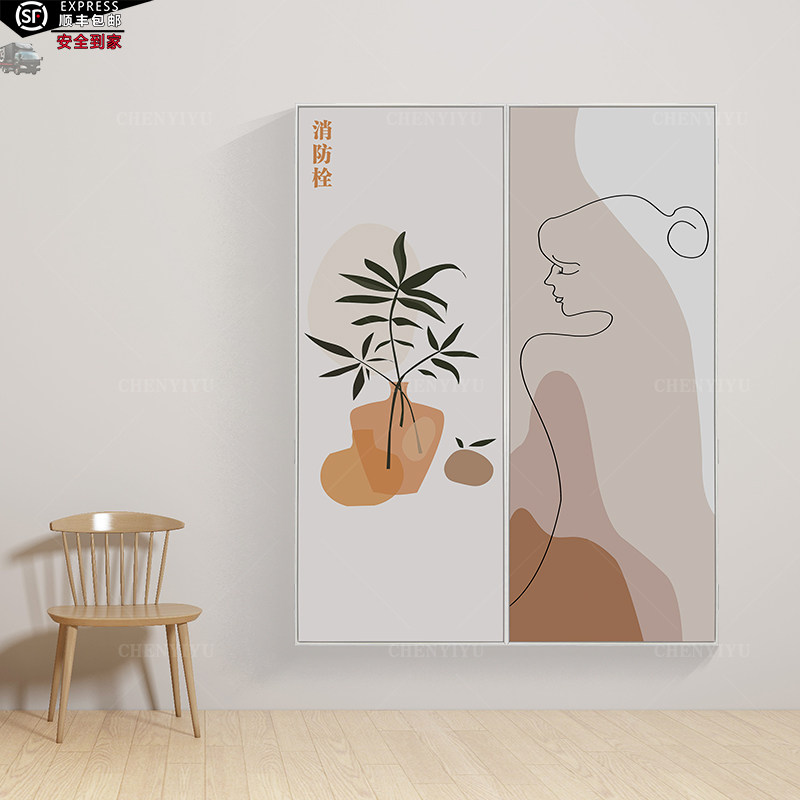 北欧风格景强弱电箱遮挡画多媒体水电井双开门装饰画消防栓遮挡画