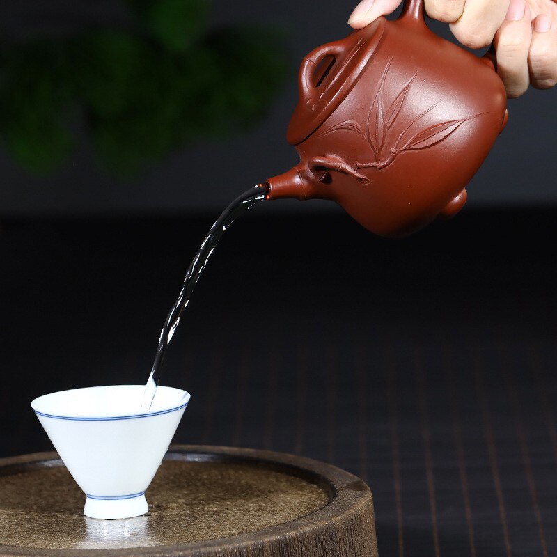 宜兴紫砂壶王国望手制大红袍竹段高石瓢竹节茶壶家用茶具礼品