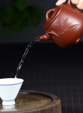 宜兴紫砂壶王国望手制大红袍竹段高石瓢竹节茶壶家用茶具礼品