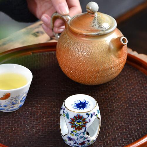 甄选复古青花瓷茶器盖置仿古陶瓷壶承盖托白瓷茶具茶道配件茶玩摆