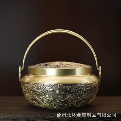 甄选龙凤呈祥黄铜大号暖手炉室内中式婚庆用品提手旺夫火铳鸳鸯盘