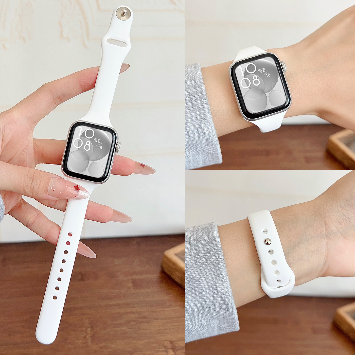 RENHANE适用applewatch11手表表带iwatchs12液态硅胶瘦身小蛮腰表带苹果s9亲肤运动腕带新款se女时尚表链s8/7