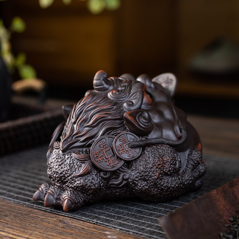 手工紫陶貔貅茶宠可养金蟾陶瓷家居摆件茶玩茶桌茶台装饰茶具配件图片