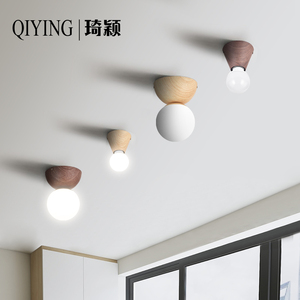 侘寂风过道吸顶灯日式魔豆灯琦颖阳台玄关LED铁艺木纹灯具