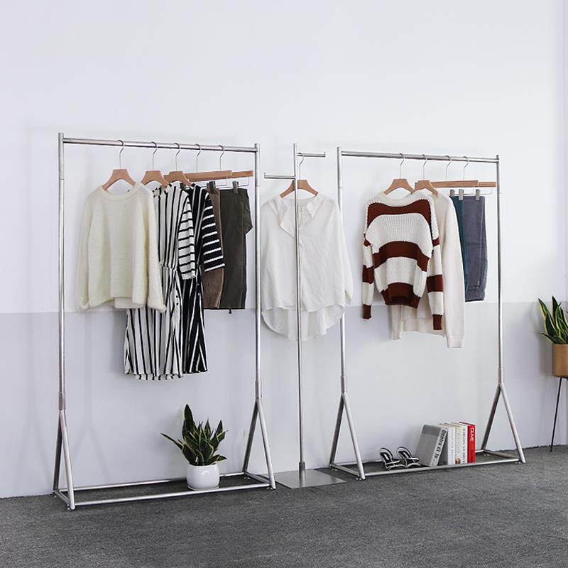 女装高档银色服装展示架货架中岛架童装店网红不锈钢落地式挂衣架