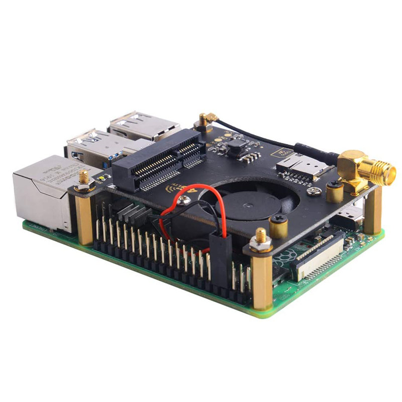 树莓派4B无线网络4G LTE模块通讯HAT Mini PCI-E扩展板带散热风扇
